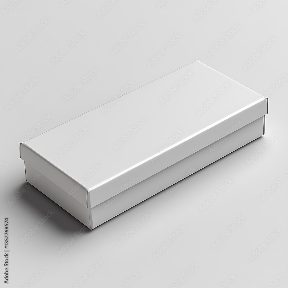 A blank white rectangular cardboard box sits on a white background A blank white rectangular cardboard box sits on a white background