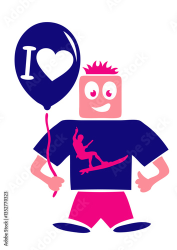 kitesurf love personnage rigolo smiley coeur baudruche