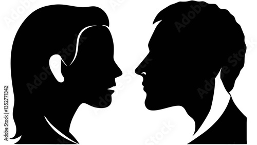 Silhouette Profiles Man and Woman Facing Each Other