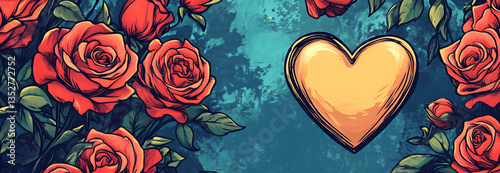 Valentine's Day card with roses and heart