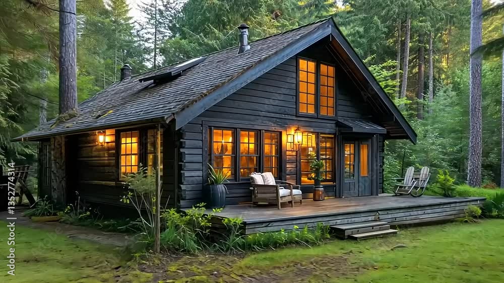 Secluded Dark Wood Cabin in the Evergreen Forest Secluded Dark Wood Cabin in the Evergreen Forest