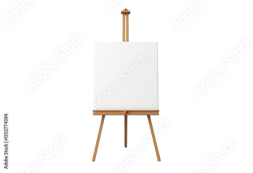 wooden easel with white canvas for art isolated on white or transparent png