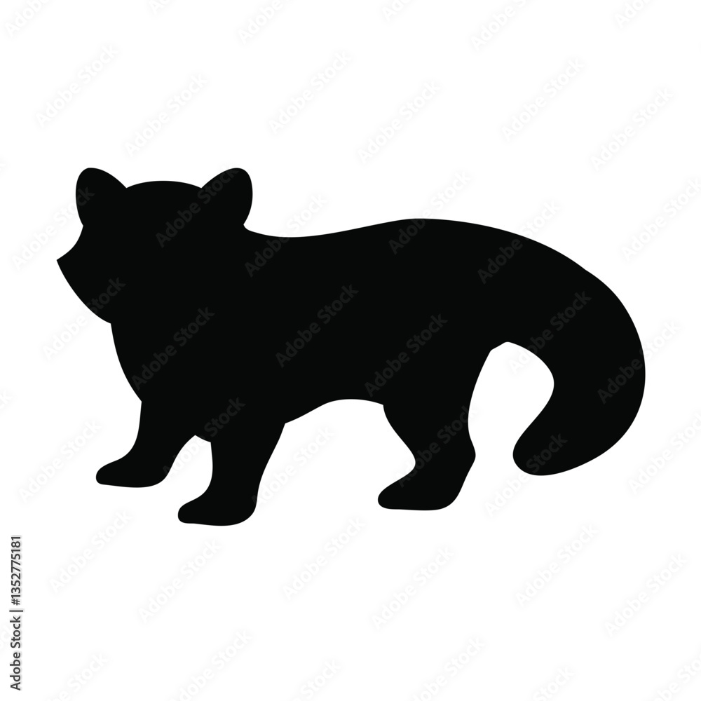Fototapeta premium black silhouette of a red panda with bushy tail – perfect for eco-friendly designs, wildlife projects, educational content, and branding materials. 