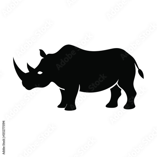 black silhouette of a rhinoceros with prominent horn – ideal for wildlife projects, eco-friendly branding, educational materials, and minimalist art designs.
