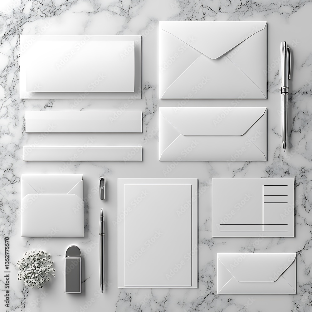 Blank Stationery Mockup On Marble Background Blank Stationery Mockup On Marble Background
