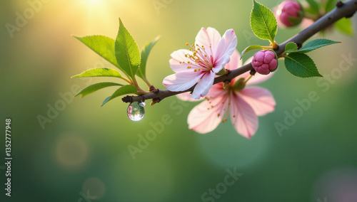 Delicate Blooms with Dew: The Beauty of Spring Mornings photo