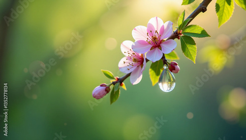 Delicate Blooms with Dew: The Beauty of Spring Mornings photo