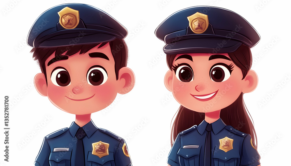 Vector illustration of cute cartoon male and female police officer characters Vector illustration of cute cartoon male and female police officer characters
