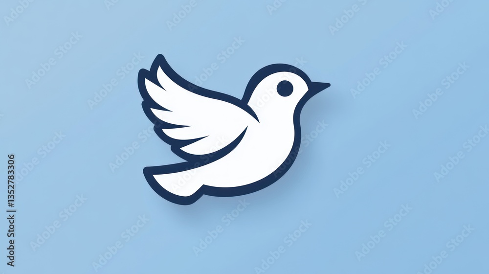 Fototapeta premium Stylized Bird Icon with Spread Wings on Blue Background Ideal for Social Media Communication