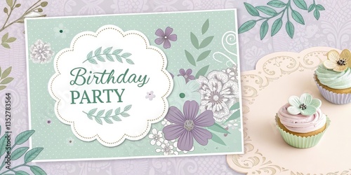 Lavender and Mint Green-Themed Birthday with Floral Stickers and a Delicate Invitation Flyer.