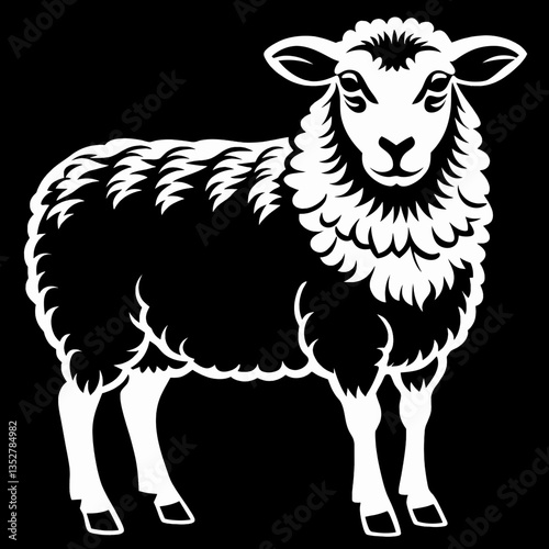 Black and white sheep illustration on solid background  