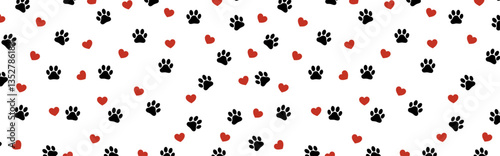 cute paw toe and heart pattern background for fabric print vector