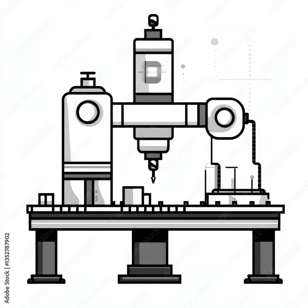 Automated Milling Machine Illustration with Modern Minimalist Design in Black and White Automated Milling Machine Illustration with Modern Minimalist Design in Black and White