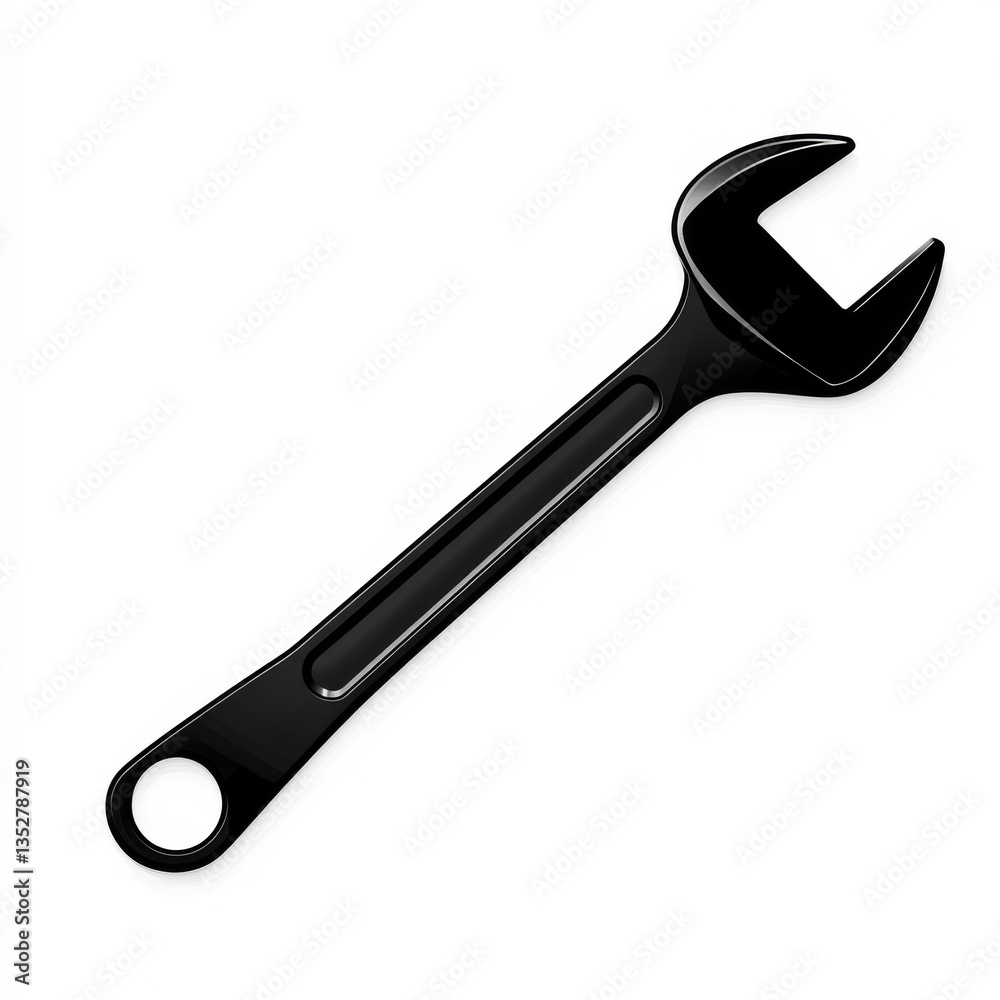 Black Spanner Wrench: Glossy Finish Tool for Automotive, Plumbing, and Mechanical Repair Work on White Background Black Spanner Wrench: Glossy Finish Tool for Automotive, Plumbing, and Mechanical Repair Work on White Background