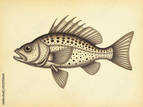 Vintage scientific illustration of a deep sea anglerfish with labeled anatomy, rendered in sepia ink on aged parchment in 19th-century naturalist style
