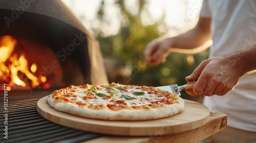 A backyard pizza oven in action flames glowing with delicious homemade pizza baking outdoor cooking experience warm ambiance culinary delight for gatherings
