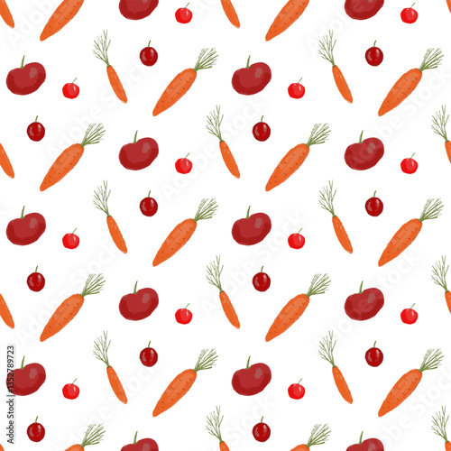 seamless pattern with cherry tomatoes and carrot