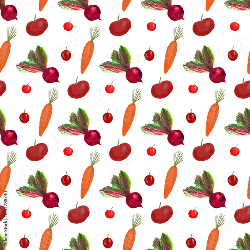 Hand-Drawn Watercolor Root Vegetables Seamless Pattern for Organic Food Design