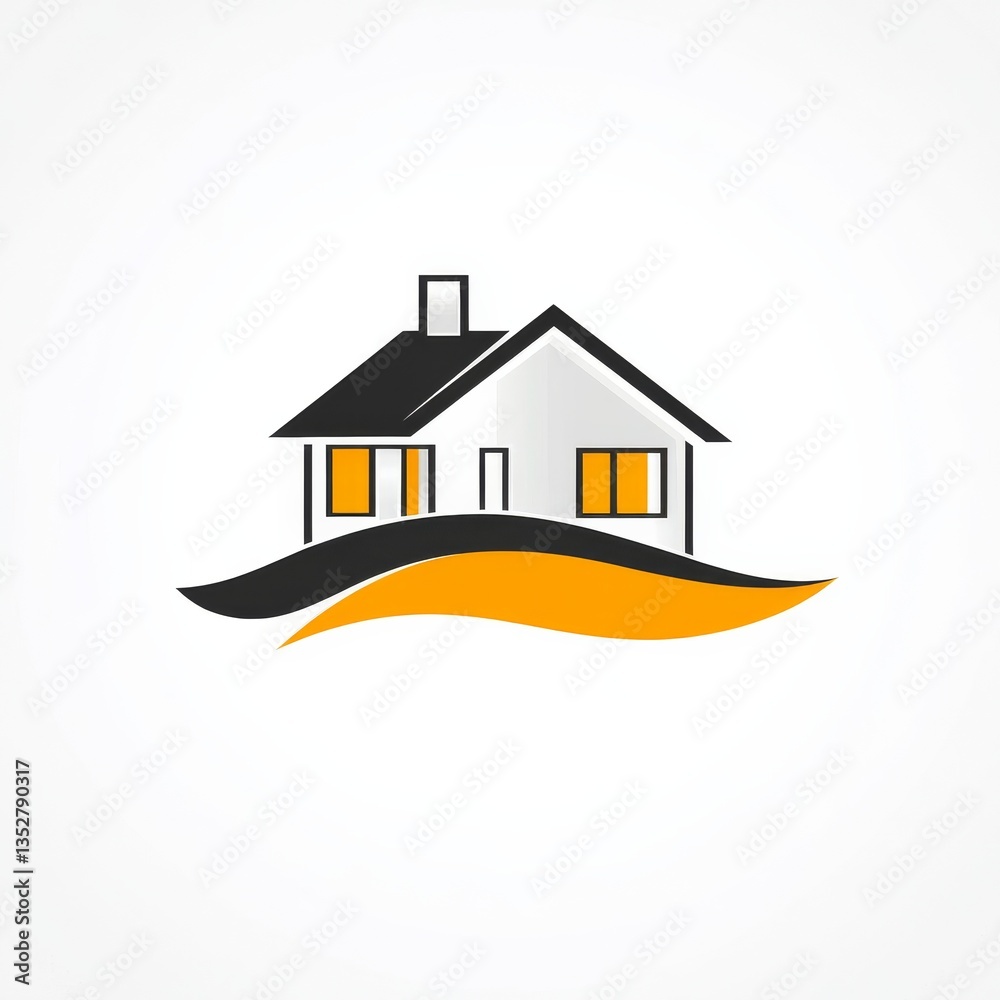 Modern House Logo Design with Abstract Ground Element in Shades of Black and Gold, Simple and Elegant Modern House Logo Design with Abstract Ground Element in Shades of Black and Gold, Simple and Elegant