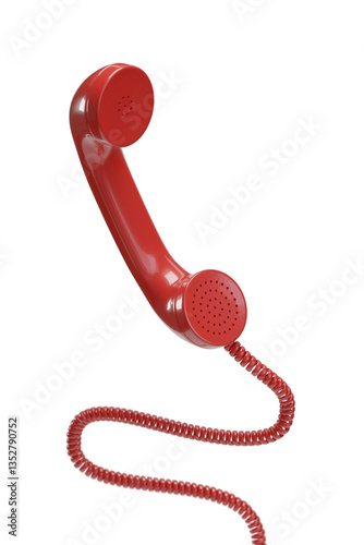 Red telephone tube with wire isolated on white background. 3d illustration.