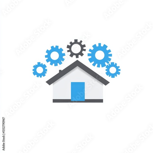 Smart Home Automation: A Conceptual Illustration of a House with Surrounding Gears Symbolizing Technological Integration. photo