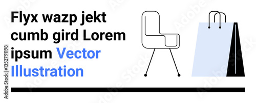 Modern chair alongside a shopping bag, bold typography for marketing text. Ideal for furniture ads, shopping themes, e-commerce, branding, interior design, minimalism, simple landing page