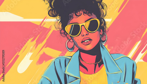 Vintage 90s nineties trend poster with woman