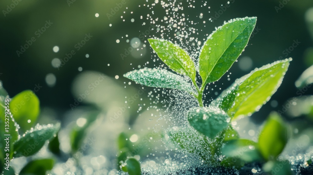 Water Droplets on Vibrant Green Sprout Water Droplets on Vibrant Green Sprout