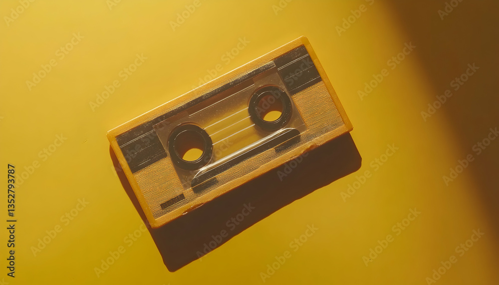 Fototapeta premium Vintage cassette tape on a yellow background