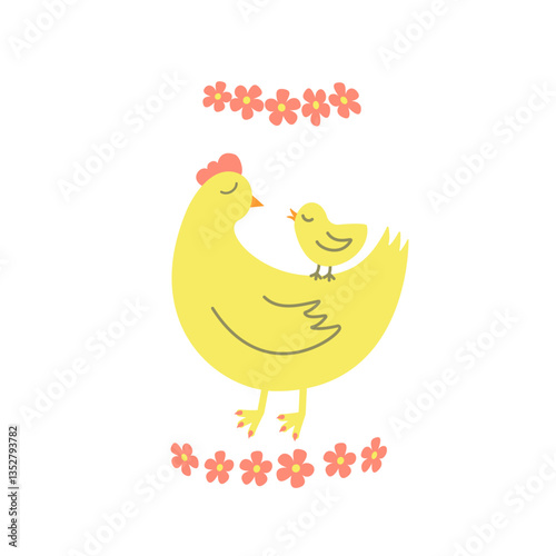 easter egg decorated with hen and chicken