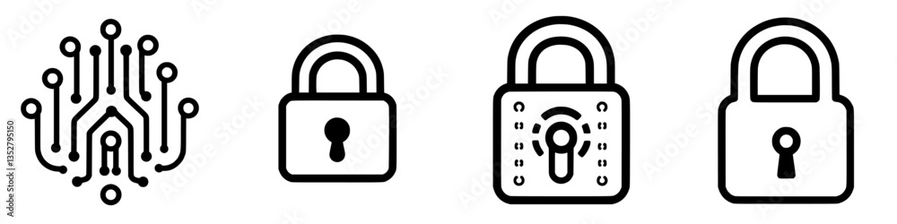 Innovative digital security icons illustrating technology, encryption, and data protection concepts Innovative digital security icons illustrating technology, encryption, and data protection concepts