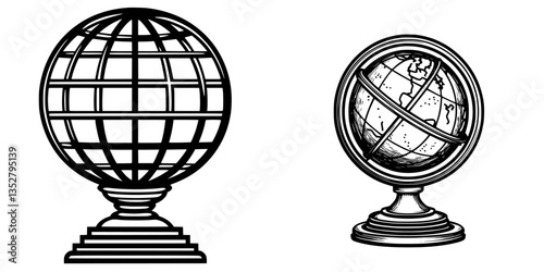 Two different globe designs displayed side by side illustrating global geography and cartography concepts