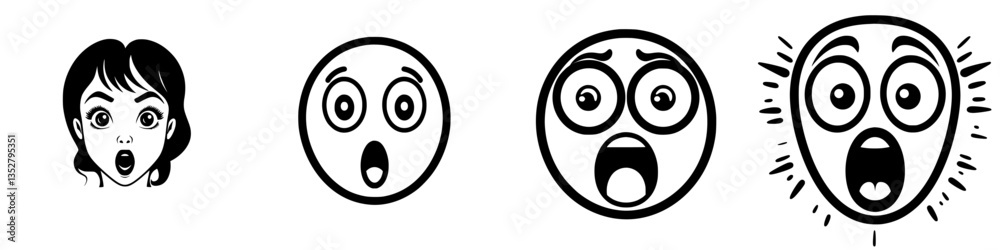 Fototapeta premium Expressions of surprise captured in various cartoon faces showcasing emotions and reactions