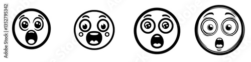 Different expressions of surprise illustrated in simple black and white drawings showcasing various shocked faces