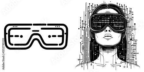 Exploring futuristic technology with virtual reality goggles in a digital environment