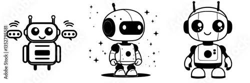 Cute cartoon robots communicating and having fun in a playful, imaginative environment