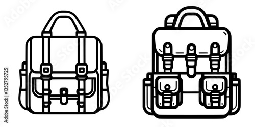 Two distinct bag designs showcasing functionality and style in a minimalist line art format