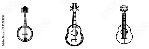 Musical instruments displayed with intricate designs showcasing creativity and craftsmanship in varied styles