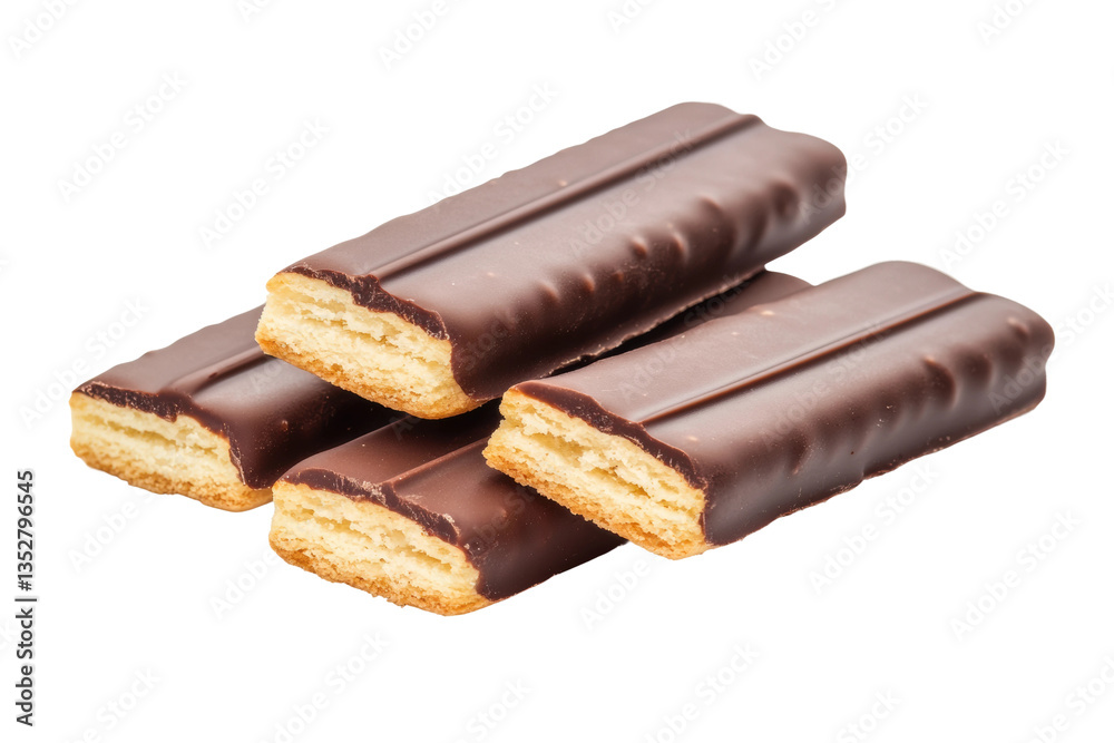 Chocolate-covered wafer biscuits stacked in three-crispy layers, cut out Chocolate-covered wafer biscuits stacked in three-crispy layers, cut out