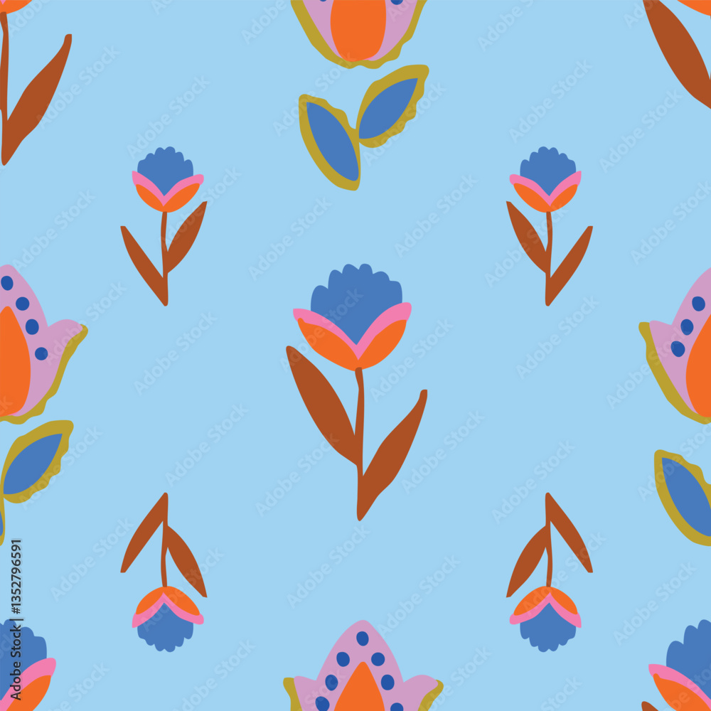 Fototapeta premium Fun folk repeat floral pattern