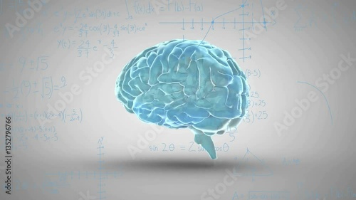 Animation of transparent brain over geometric diagrams and mathematical equations