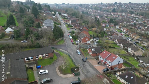 High Angle Footage of High Wycombe Town Centre's Residential District Nearby London City England UK During Cold Cloudy Day of February 19th 2025. Drone's Camera Footage