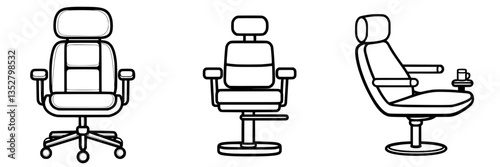 Three distinct styles of office chairs showcasing ergonomic designs and variations in structure and functionality
