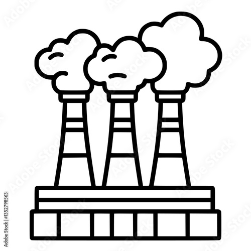 Smoke rises from cooling towers at a power plant in a busy industrial area during daylight hours