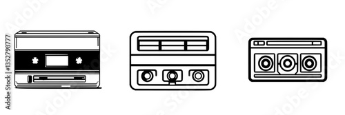 Retro cassette tapes and audio player illustrations showcasing vintage music technology from past decades