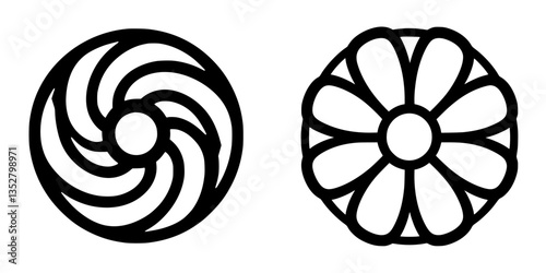 Unique circular designs featuring swirling patterns and floral shapes suitable for various artistic projects