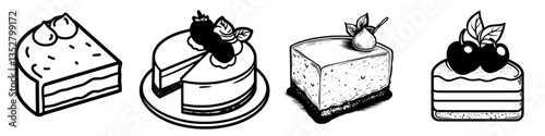 Delicious assorted cakes displayed on a table at a dessert shop during a sunny afternoon