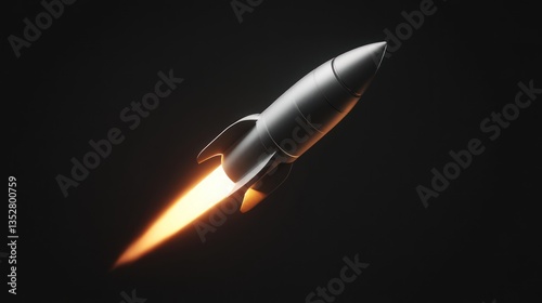 Rocket Launching into the Night Sky with Bright Flames Futuristic Space Exploration Concept H photo