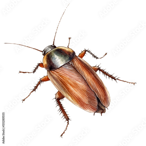 A watercolor vector painting of a cockroach, isolated on a white background. Cockroach vector.

