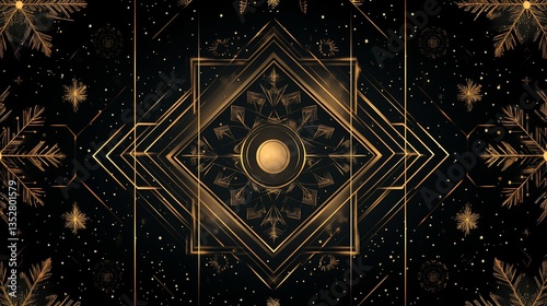 Golden Geometric Snowflake Mandala Design